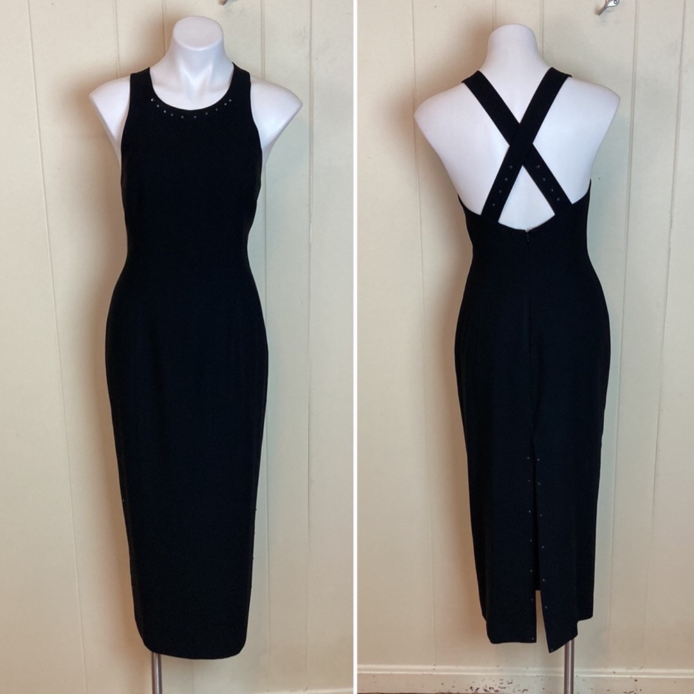 Vtg Ann Taylor Rhinestone Evening Dress 6 Cocktail Party Night Out Black Gown